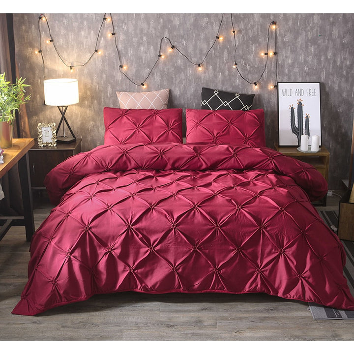 Pintuck Duvet Cover Set with Matching Pillow Shams | Pinch Pleat Diamond Design | Polyester, Multiple Sizes &amp; Colours
