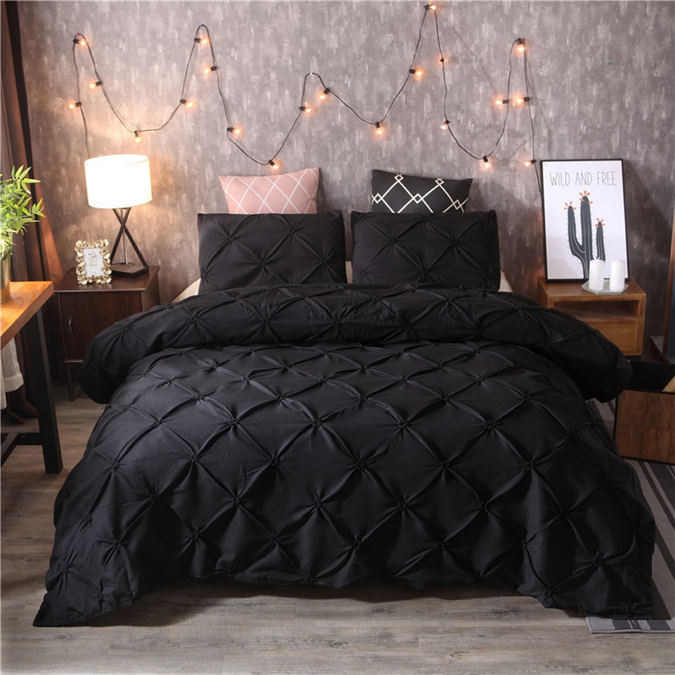 Pintuck Duvet Cover Set with Matching Pillow Shams | Pinch Pleat Diamond Design | Polyester, Multiple Sizes &amp; Colours