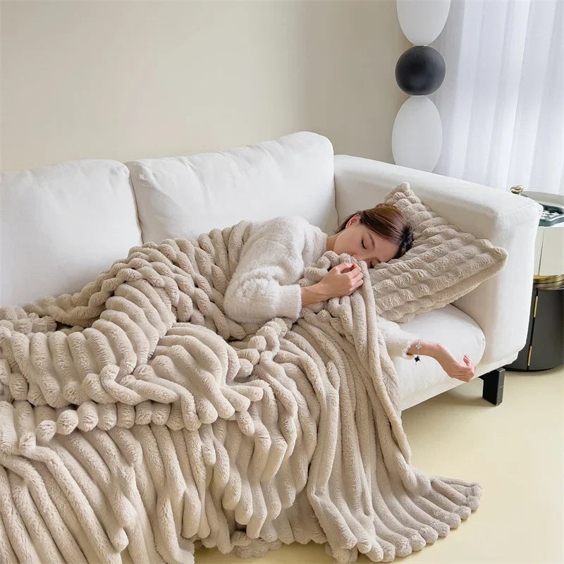 Plush Throw Blanket | Thick Ribbed Pile With Real Weight