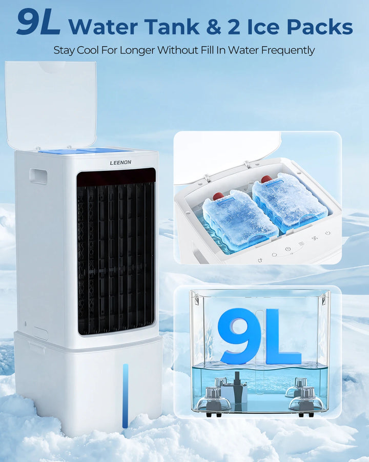 Portable Air Conditioner Fan | Water Cooling | 3 Speeds | Remote Control | 9L Tank | Timer