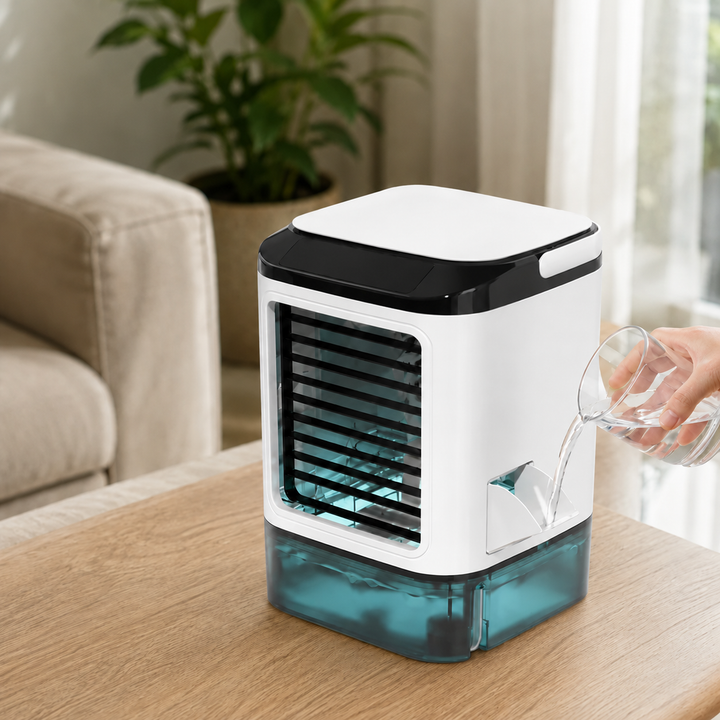 Portable Air Cooler with Ultrasonic Mist Cooling | 3-Speed Fan, Swing Blades | 900ml Tank, LED Night Light, Quiet Motor