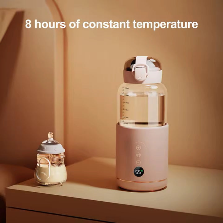 Portable Baby Bottle Warmer | USB | Borosilicate Glass | 300ml | 37–55°C | LED Display | 8hr