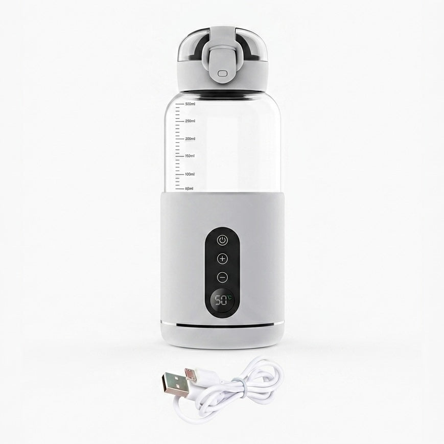 Portable Baby Bottle Warmer | USB | Borosilicate Glass | 300ml | 37–55°C | LED Display | 8hr