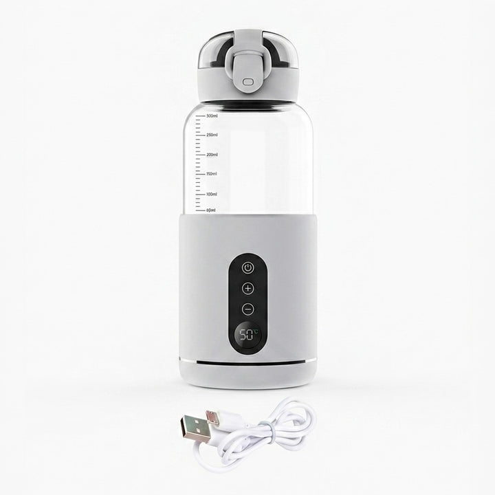 Portable Baby Bottle Warmer | USB | Borosilicate Glass | 300ml | 37–55°C | LED Display | 8hr