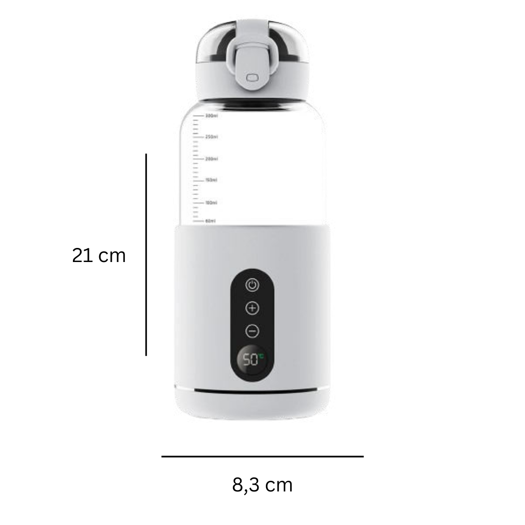 Portable Baby Bottle Warmer | USB | Borosilicate Glass | 300ml | 37–55°C | LED Display | 8hr