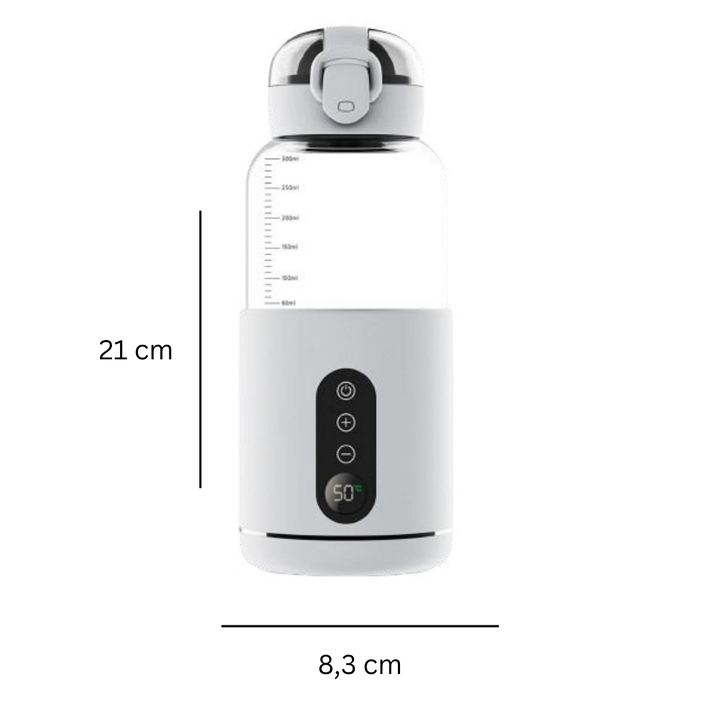 Portable Baby Bottle Warmer | USB | Borosilicate Glass | 300ml | 37–55°C | LED Display | 8hr