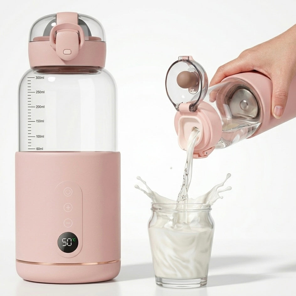 Portable Baby Bottle Warmer | USB | Borosilicate Glass | 300ml | 37–55°C | LED Display | 8hr