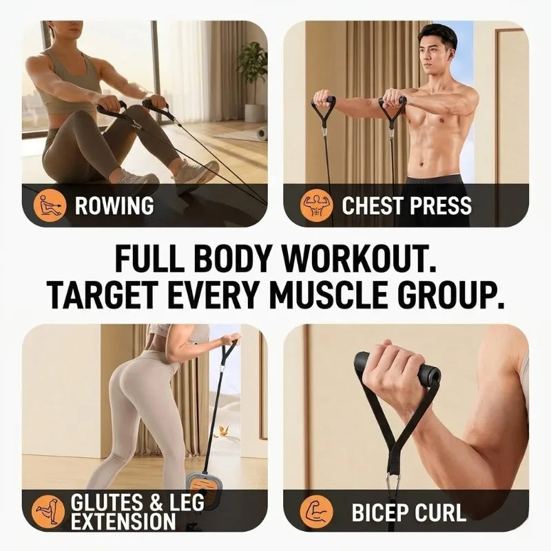 Portable Cable Machine & Rowing Trainer | Resistance Bands | Full Body Home Gym | Adjustable