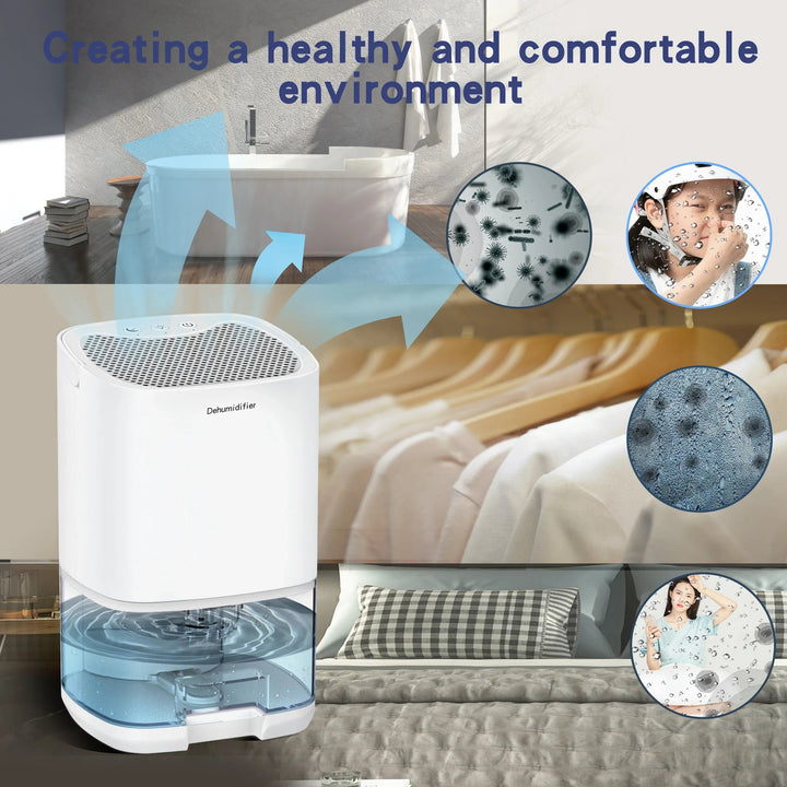 Portable Dehumidifier | 1000ml Tank | 2-in-1 Air Purifier | Night Light | 45dB | Auto Shut-Off