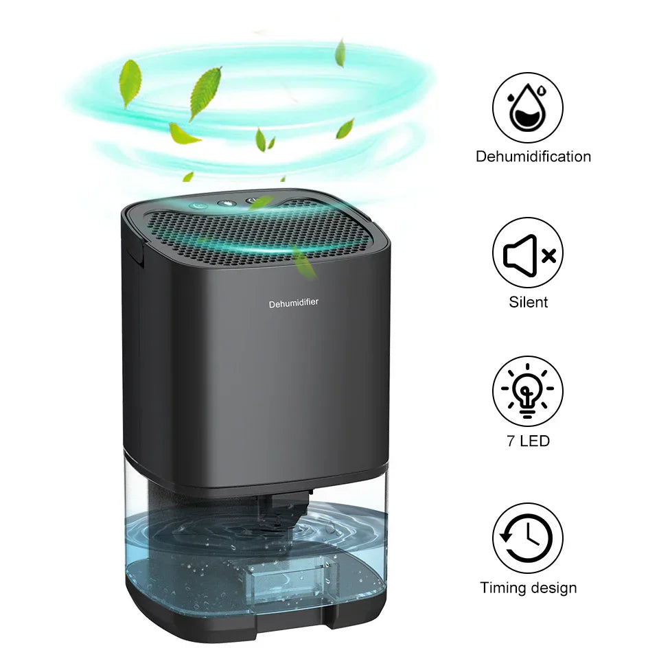 Portable Dehumidifier | 1000ml Tank | 2-in-1 Air Purifier | Night Light | 45dB | Auto Shut-Off