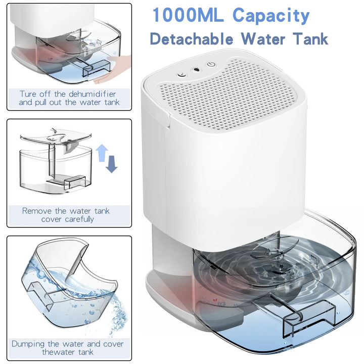 Portable Dehumidifier | 1000ml Tank | 2-in-1 Air Purifier | Night Light | 45dB | Auto Shut-Off