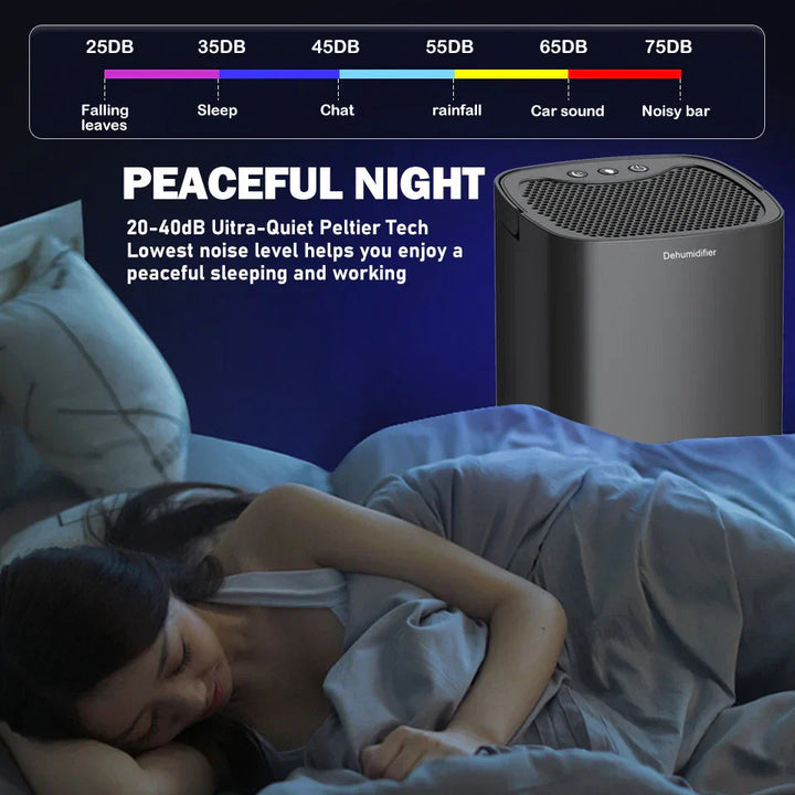 Portable Dehumidifier | 1000ml Tank | 2-in-1 Air Purifier | Night Light | 45dB | Auto Shut-Off