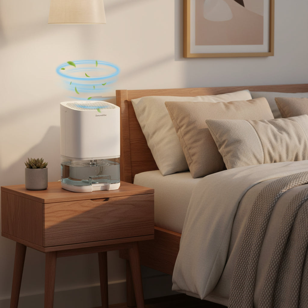 Portable Dehumidifier with Air Filter | Quiet Operation, Auto Shut-Off | 1000ml Tank, Built-In Night Light, White or Black