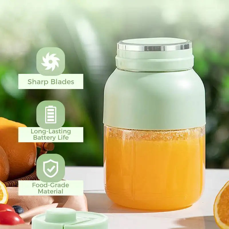 Portable Electric Juicer Cup | Twin Lids, Carry Strap