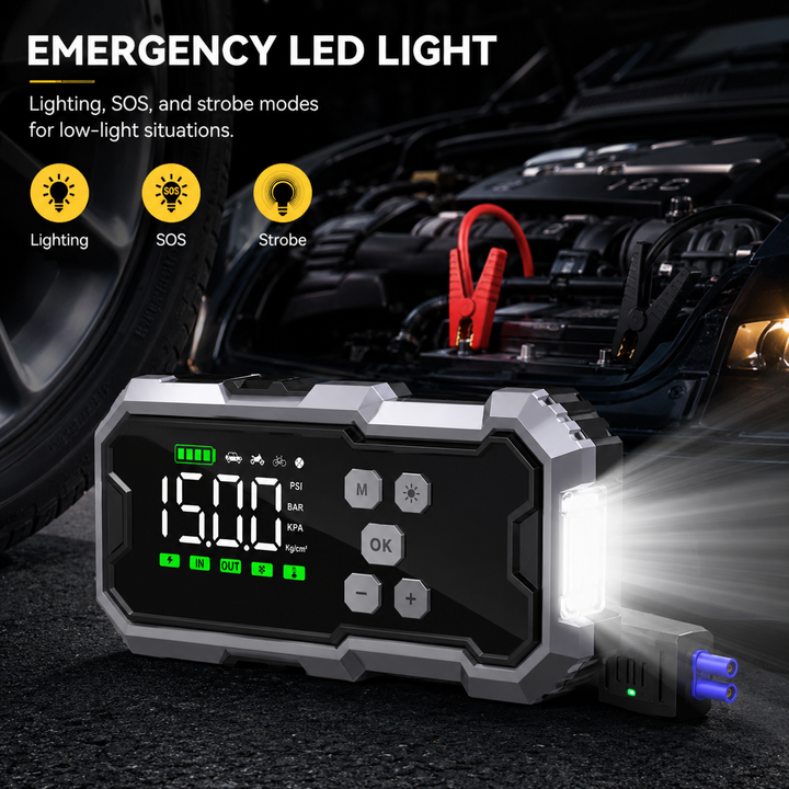 Portable Jump Starter | 7000A | 150 PSI Air Compressor | 30000mAh Power Bank | 12V Vehicles