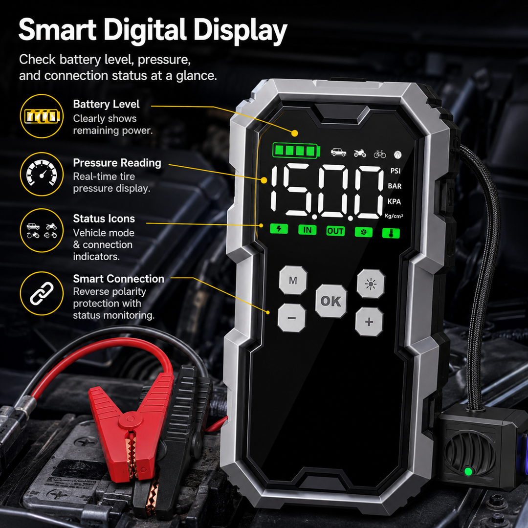 Portable Jump Starter | 7000A | 150 PSI Air Compressor | 30000mAh Power Bank | 12V Vehicles