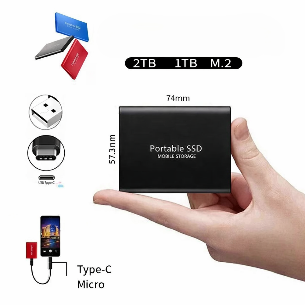 Portable SSD External Drive | Up to 1050 MB/s USB-C 3.1 Transfer Speed | 2TB Capacity, Windows, macOS, Linux Compatible