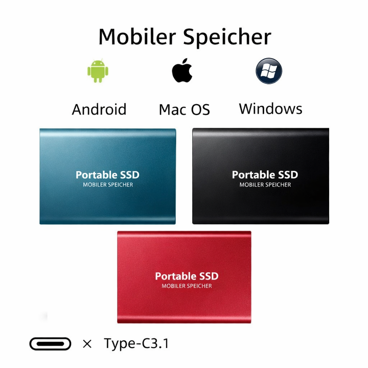 Portable SSD External Drive | Up to 1050 MB/s USB-C 3.1 Transfer Speed | 2TB Capacity, Windows, macOS, Linux Compatible