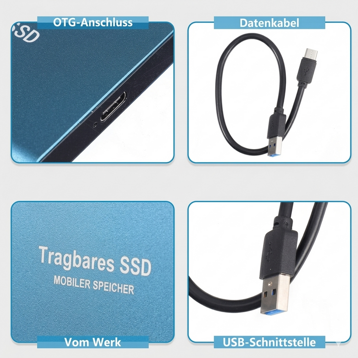 Portable SSD External Drive | Up to 1050 MB/s USB-C 3.1 Transfer Speed | 2TB Capacity, Windows, macOS, Linux Compatible
