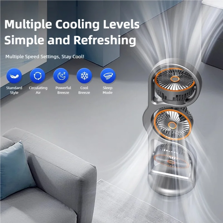 Portable USB Fan | 360° Circulation | 5 Speed Settings | 1200mAh | Rechargeable | Compact