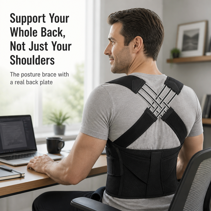 Posture Corrector for Men | Full-Back Memory Foam Plate with Cross-Strap Design | Breathable Perforated Back Brace
