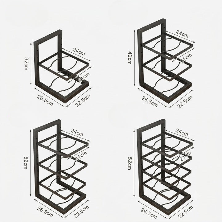 Pot and Pan Rack Carbon Steel 26.5 x 22.5 cm | Adjustable 2-5 Tier Black | Compact Kitchen Storage Rack Organizer