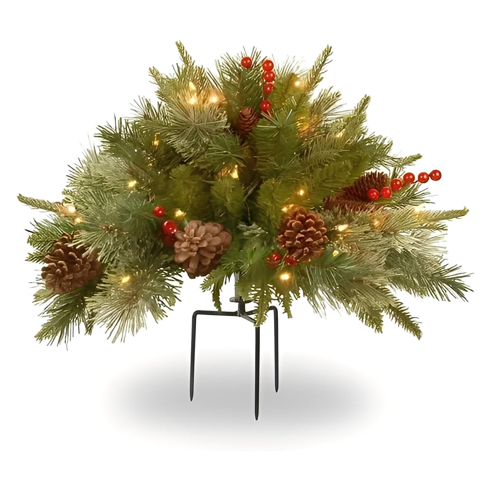 Pre-Lit Christmas Urn Filler Spray | 35 Warm White LEDs & 167 Branch Tips | Fire Resistant, Non-Allergic Evergreen Design