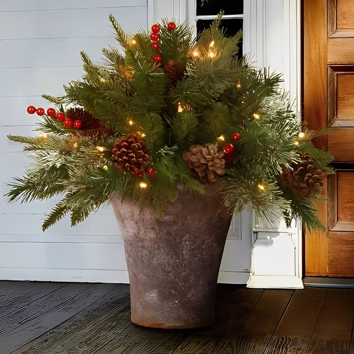 Pre-Lit Christmas Urn Filler Spray | 35 Warm White LEDs &amp; 167 Branch Tips | Fire Resistant, Non-Allergic Evergreen Design