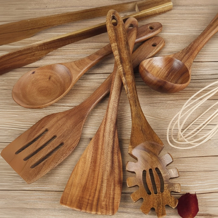 Wooden Cooking Utensils Set | 7 Piece Non Scratch Kitchen Tool Set | Heat Resistant Comfort Grip for Non Stick Cookware 5