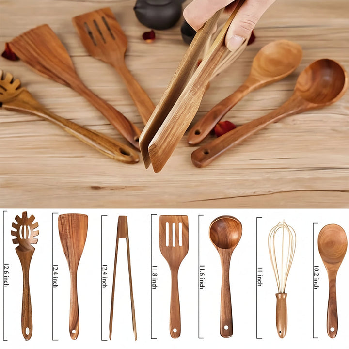 Wooden Cooking Utensils Set | 7 Piece Non Scratch Kitchen Tool Set | Heat Resistant Comfort Grip for Non Stick Cookware 6