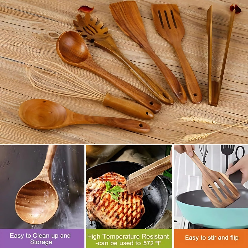 Wooden Cooking Utensils Set | 7 Piece Non Scratch Kitchen Tool Set | Heat Resistant Comfort Grip for Non Stick Cookware 2