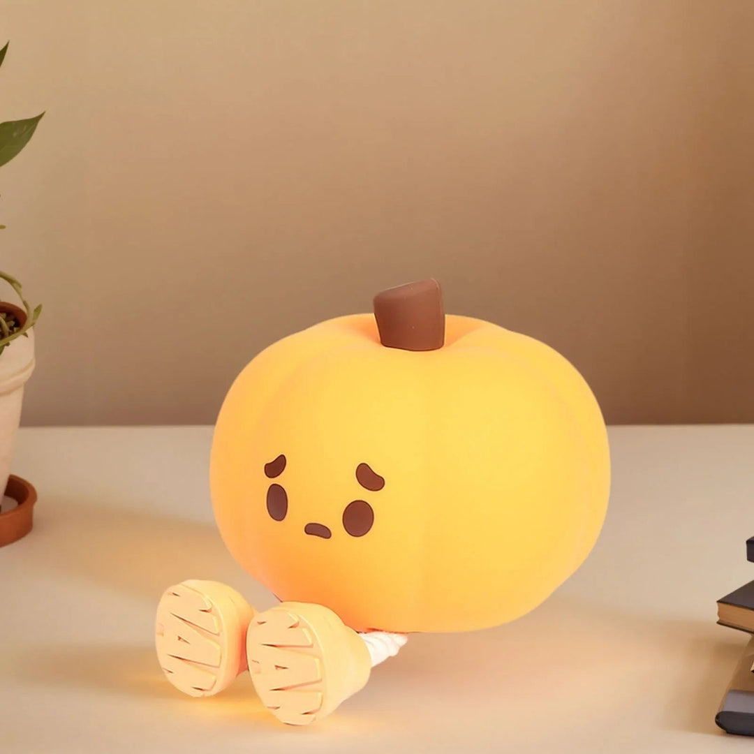 Pumpkin Night Light Halloween Decoration | Rechargeable LED with Dangling Legs | Soft Silicone, Warm Orange Glow, USB Charge