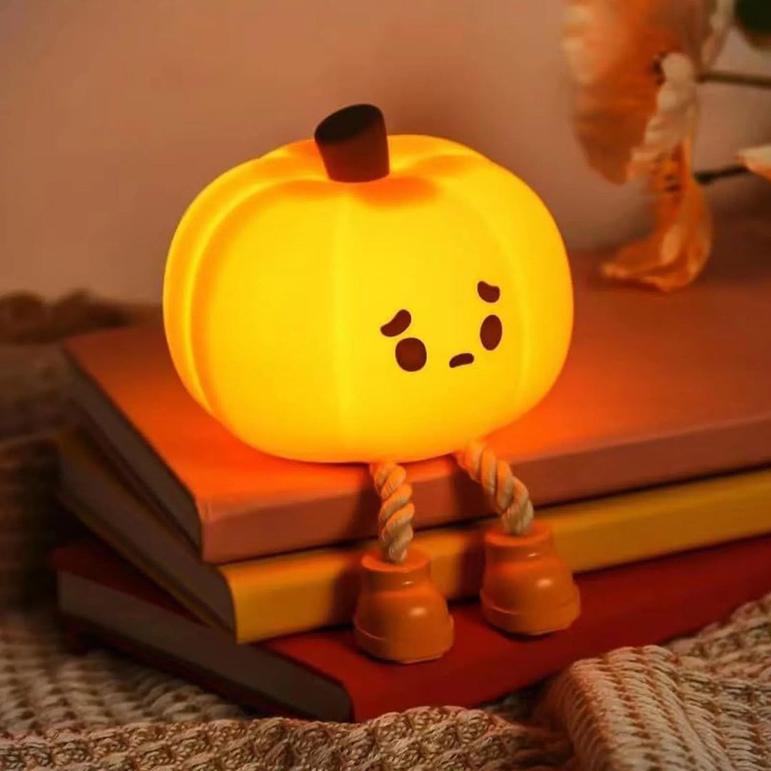 Pumpkin Night Light Halloween Decoration | Rechargeable LED with Dangling Legs | Soft Silicone, Warm Orange Glow, USB Charge