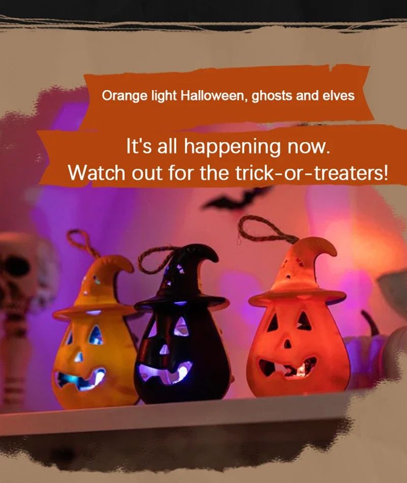 Pumpkin Skull LED Night Lantern Halloween Decoration | Battery Powered Flameless Design | Portable Indoor Party Lighting