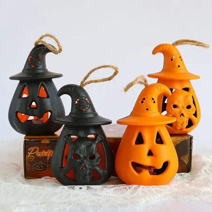 Pumpkin Skull LED Night Lantern Halloween Decoration | Battery Powered Flameless Design | Portable Indoor Party Lighting