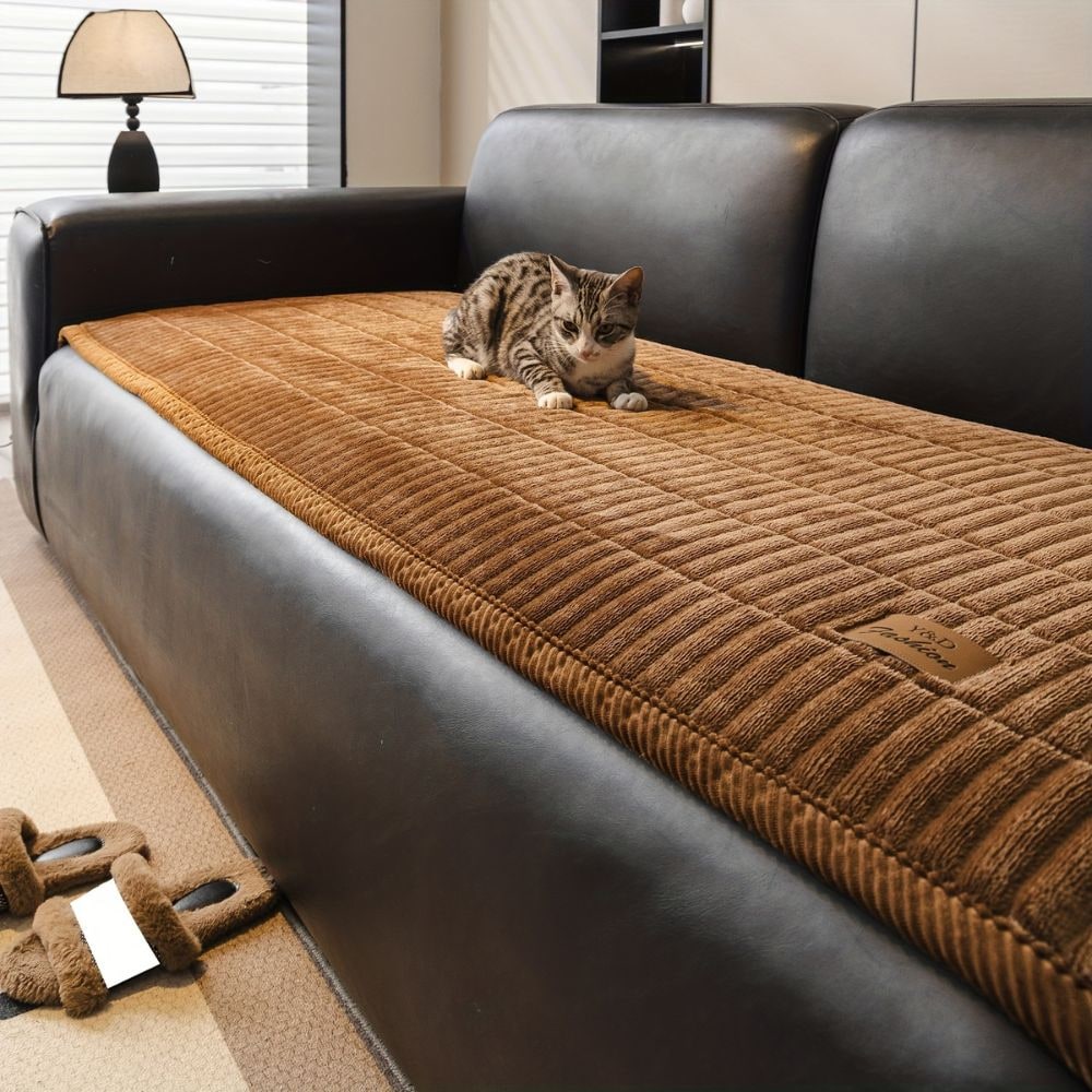 Quilted Sofa Seat Cover | Stain-Resistant Ribbed Plush | Thick Padded Protection