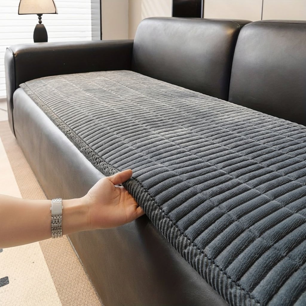 Quilted Sofa Seat Cover | Stain-Resistant Ribbed Plush | Thick Padded Protection