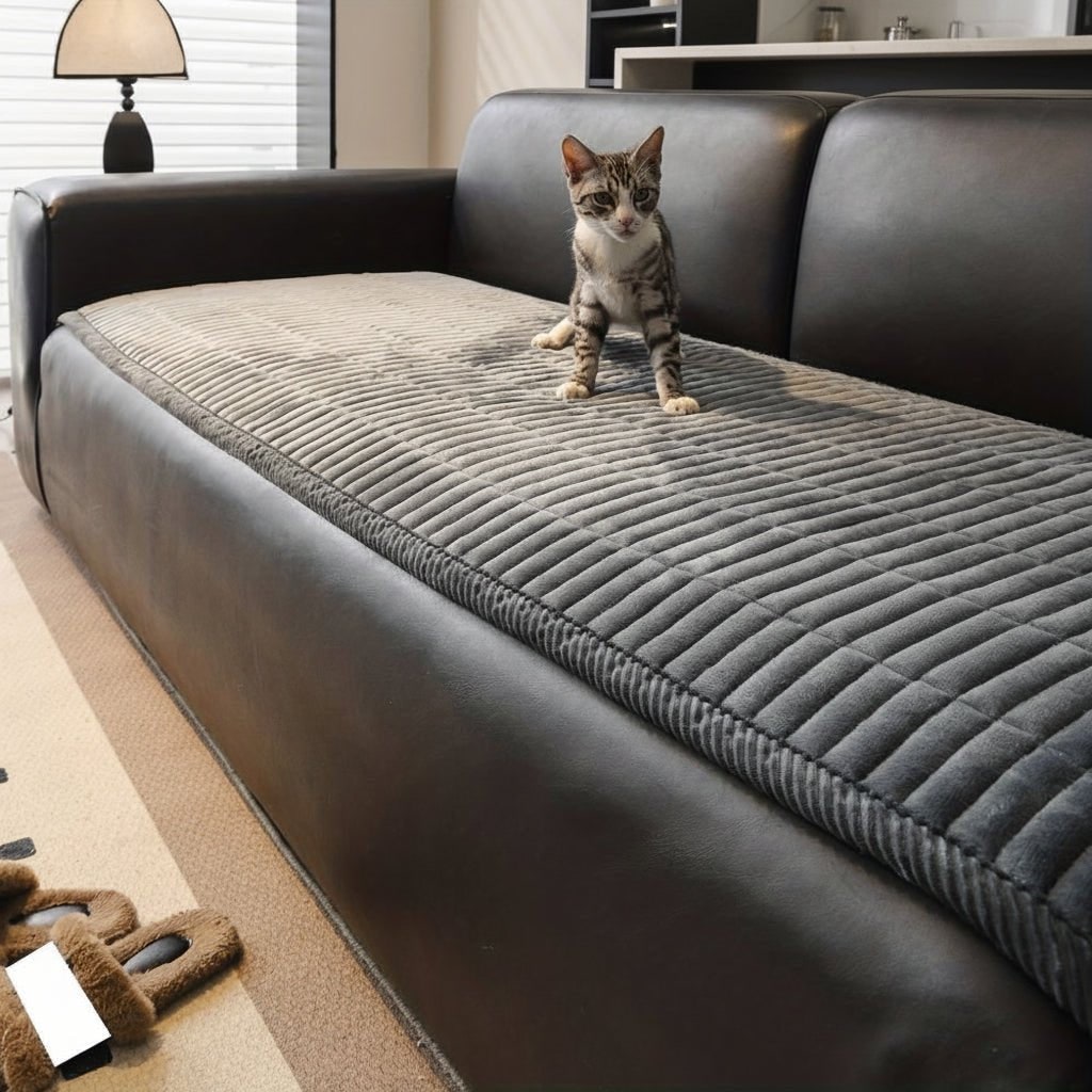 Quilted Sofa Seat Cover | Stain-Resistant Ribbed Plush | Thick Padded Protection