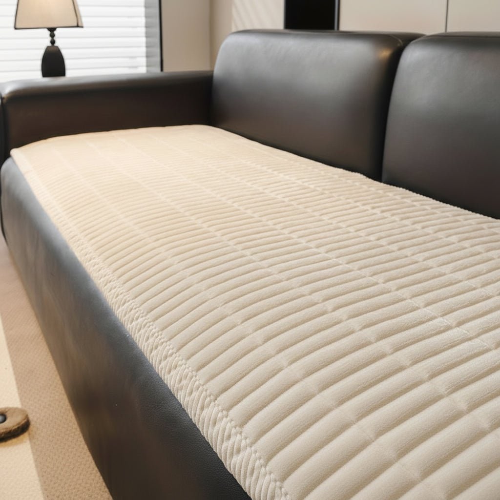Quilted Sofa Seat Cover | Stain-Resistant Ribbed Plush | Thick Padded Protection