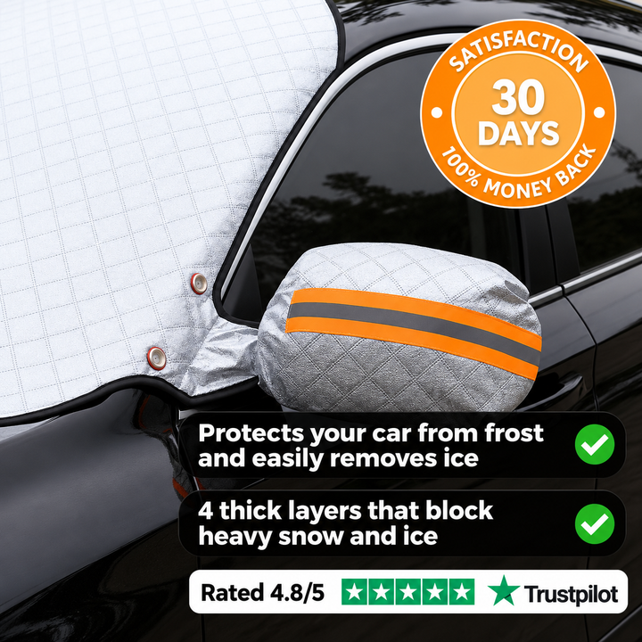 Windscreen Frost Cover for Cars | 4-Layer Insulation, Universal Fit | Weatherproof Winter Protection Against Ice and Snow
