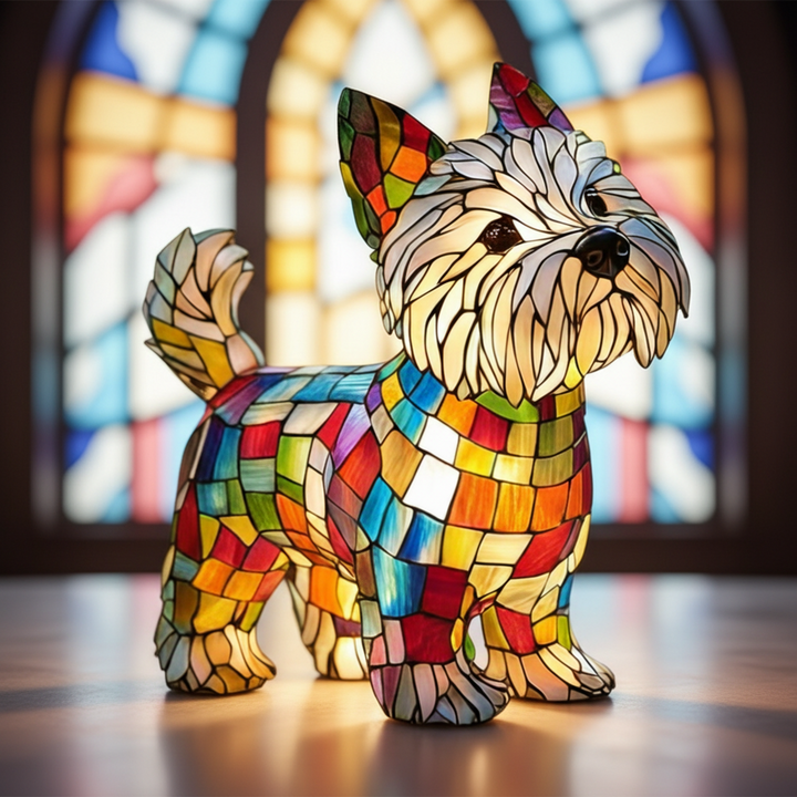 Stained Glass Dog Table Lamp Resin | LED Night Light with Warm Glow | USB Powered Decorative Lighting for Bedroom Shelf Desk 4