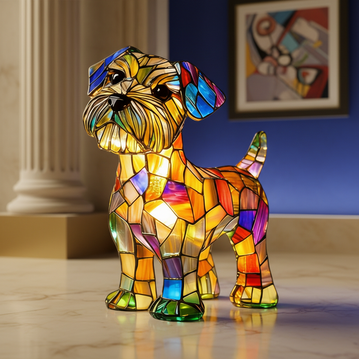 Stained Glass Dog Table Lamp Resin | LED Night Light with Warm Glow | USB Powered Decorative Lighting for Bedroom Shelf Desk 6