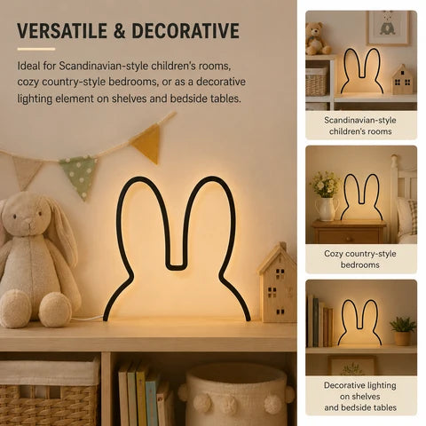 Rabbit Night Light | Glowing Silhouette Panel, Standing