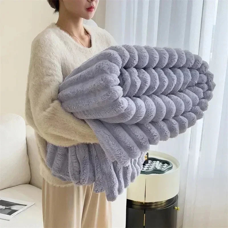 Rabbit Plush Blanket | Ribbed Channels, Deep Soft Pile