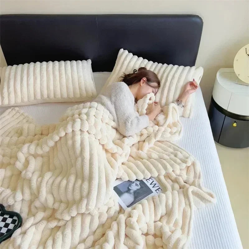 Rabbit Plush Blanket | Ribbed Channels, Deep Soft Pile