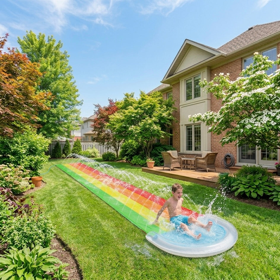 Rainbow Water Slide | Slip & Slide with Splash Pool & Water Spray | Outdoor Summer Fun | Ages 8+