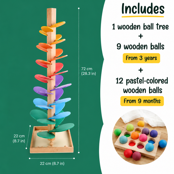 Wooden Musical Tree Toy | 12-Petal Design with 6 Rolling Balls | Sensory Learning Toy, Natural Wood, Ages 3 and Up