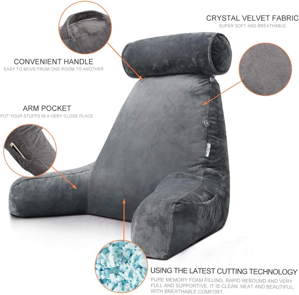 Reading Pillow with Adjustable Headrest | Back & Neck Support | Side Pocket | Machine Washable