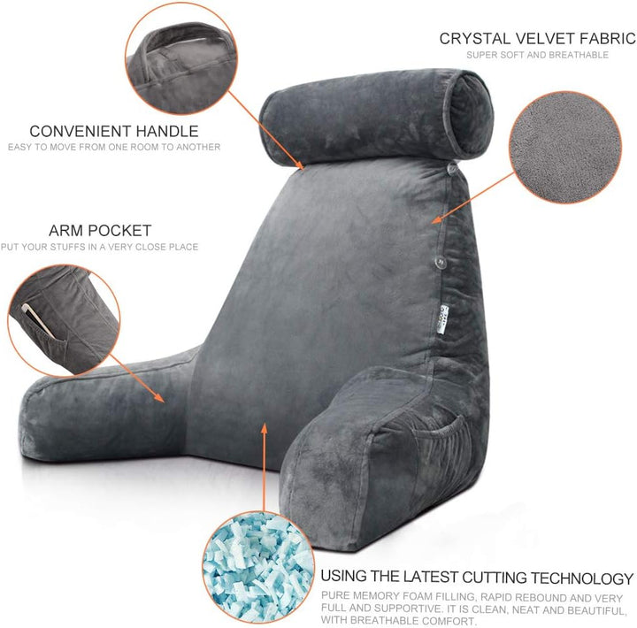 Reading Pillow with Adjustable Headrest | Back &amp; Neck Support | Side Pocket | Machine Washable
