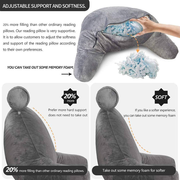 Reading Pillow with Adjustable Headrest | Back &amp; Neck Support | Side Pocket | Machine Washable